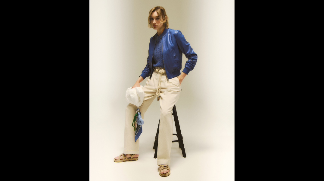 Model posing in Peuterey clothing