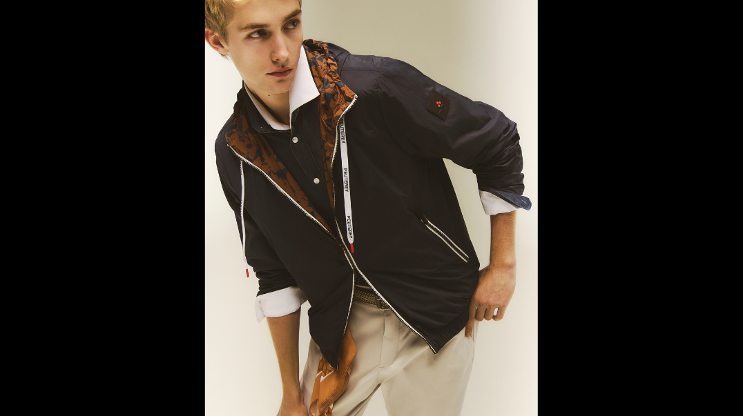 Model posing in Peuterey clothing